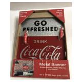10 in x 18 in metal Coca-Cola banner sign with 2