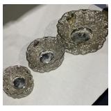 3 Silver Plated Ornate Floral Bowl Godinger