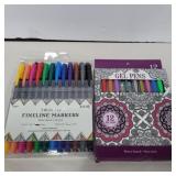 24 fineline markers and 12 gel pens