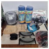 Knee pads, new American flag, clothes pins, fan,