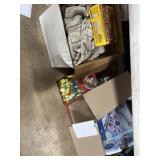 Toys, games, mix of dish towels, stuffed rooster