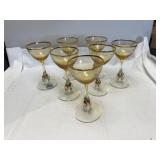 Atlas amber glass stemware, Czechoslovakia, gold
