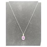 Silver chain Amethyst necklace marked 925.