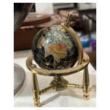 6.5' gemstone-inlaid world globe on brass stand