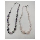 2 beaded necklace purple and white