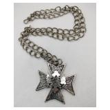 Silver tone Maltese cross pendant necklace