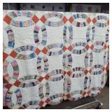 Old handmade wedding ring quilt  aprox. 90in x