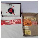 Old event tickets, IU bummer sticker, and Jordan