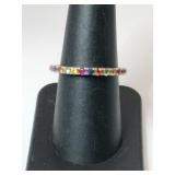 Silver multi-colored stones  ring marked 925 size