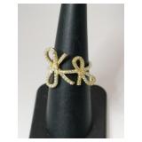 Silver goldtone clear Stone  ring marked 925 size