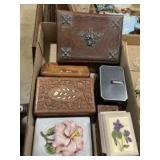 Carved wooden and other jewelry or trinket boxes