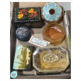 Several vintage jewelry trinket boxes with