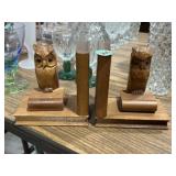 Carved wooden owl book ends