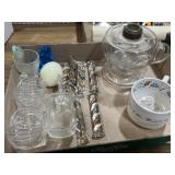 Assorted glass, paper weights, oil lamp base,