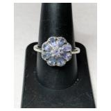 Silver light purple cluster flower ring marked