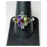 Silver multicolor cluster ring unmarked size 9.