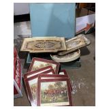 Older wooden box with wall decor contents