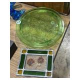 Slag glass light catcher and green glass cake