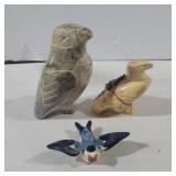 Carved stone bird, and Hamilton Co carved bird