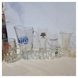Miller lite pitcher, beer glasses, shot glasses