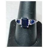 Silver dark blue stone ring Marked 925.  Size 8.