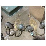 2 cast brass two-arm wall sconces