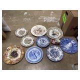 Vintage souvenir and transferware plates and boot