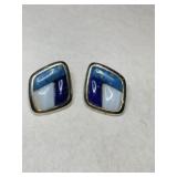 Silver blues / white stone earrings marked 925.