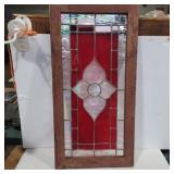 Framed lead glass window panel 25in x 12in
