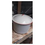 Red and white 8x11.5in enameled pot with lid