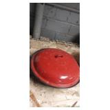 Red and black enameled pot with lid 3in x12