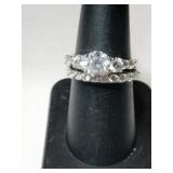 Silver two-piece wedding set clearstone marked