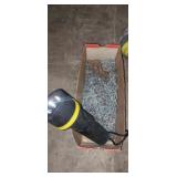 Tow hook, small chain and flashlight