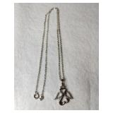 Silver double hearted wing charm necklace marked