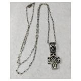 Silver chain w/ filigrees cross marked 925.