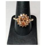 Silver gold tone Amber Stone ring marked 925 size