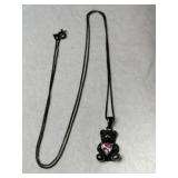 Silver box chain bear pendant pink stone marked