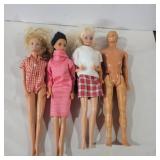 3 barbie and 1 Ken doll