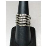 Silver 5 strand clear Stone marked Sterling size