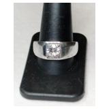 Silver men's ring clearstone marked 925 size 11.