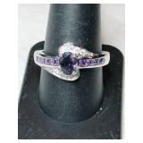 Silver purple / clear Stone ring Marked 925.