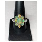 Silver opal cluster ring marked 925 STS.     Size