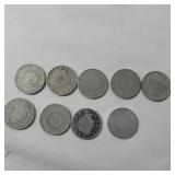 9 V nickels assorted years