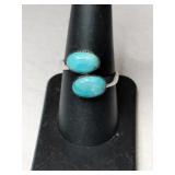 Silver turquoise adjustable ring signed 925