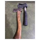 2 camp hatchets, one vintage and one modern