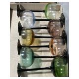 MCM jewel-tone liqueur glasses with black stems