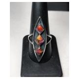 Silver native American coral ring marked 925