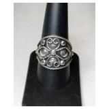 Silver designed ring marked Mexico 925 size 9.