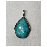 Silver native American turquoise pendant marked