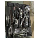 Stainless utensil tray with utensils